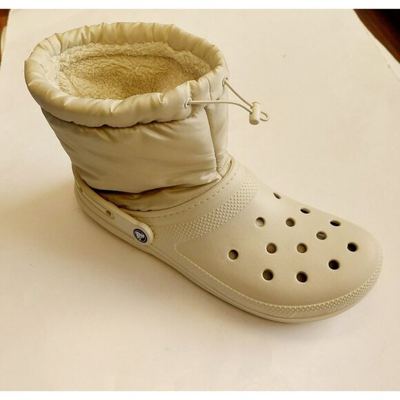 Crocs Classic Lined Neo Puff Slip On Boot Mens Size 13 Funnel Neck Bone - Picture 1 of 7